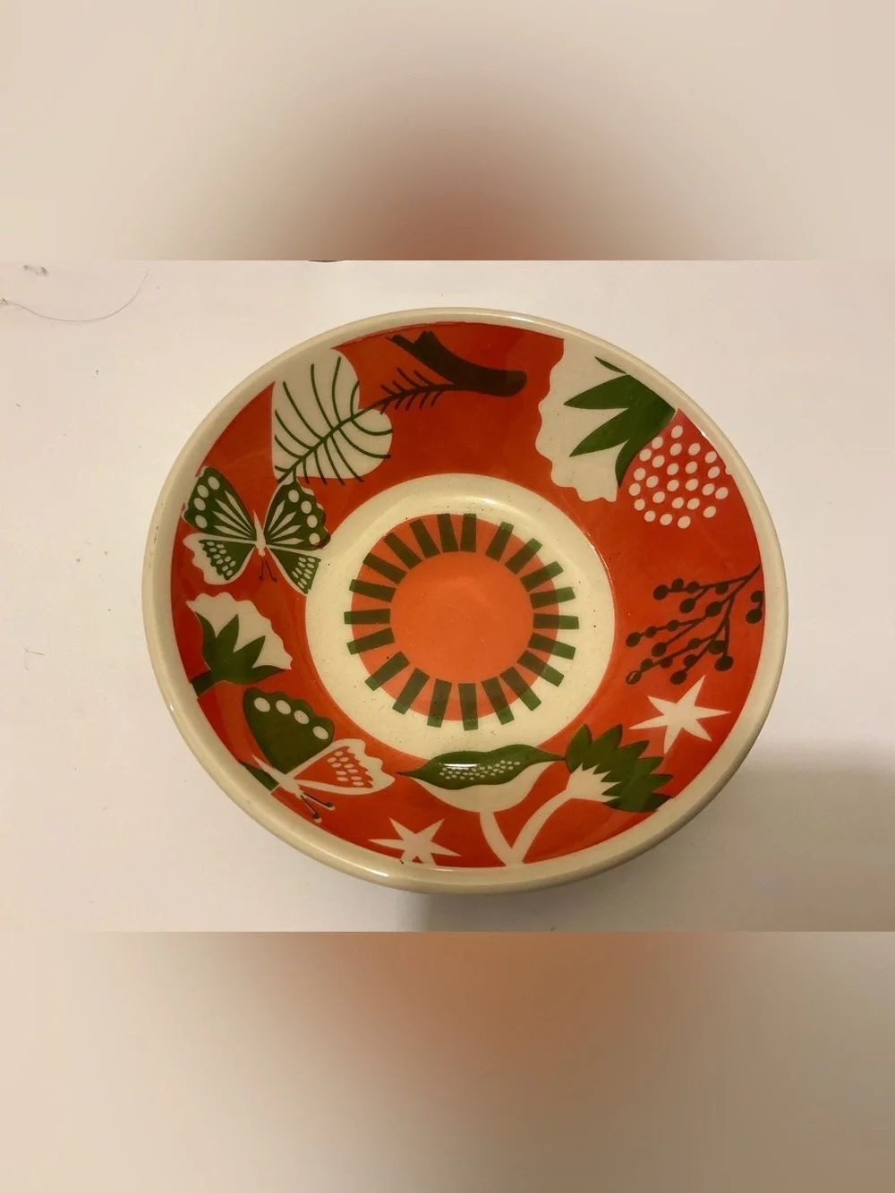 Decorative Ceramic Bowl in Orange and Green
